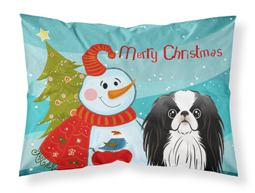 Japanese Chin with Snowman Fabric Standard Pillowcase