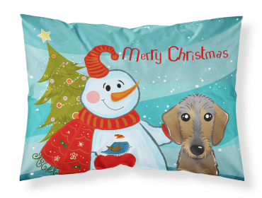 Dachshund - Wirehaired - with Snowman Fabric Standard Pillowcase