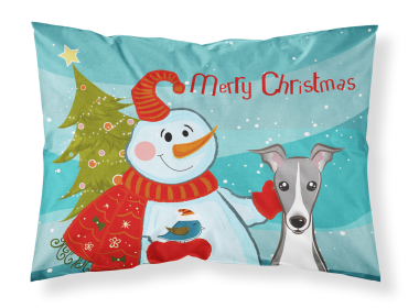 Italian Greyhound with Snowman Fabric Standard Pillowcase