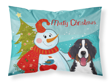 Bernese Mountain Dog with Snowman Fabric Standard Pillowcase