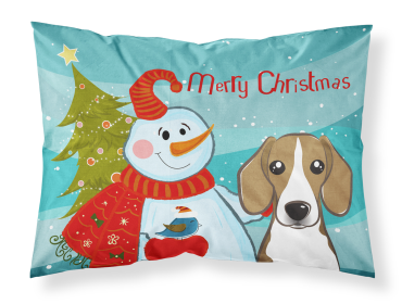 Beagle with Snowman Fabric Standard Pillowcase