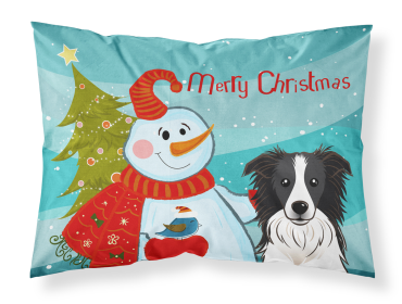 Border Collie with Snowman Fabric Standard Pillowcase