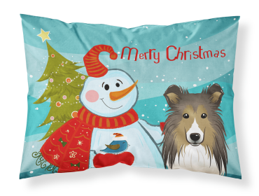 Sheltie with Snowman Fabric Standard Pillowcase