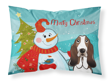 Basset Hound with Snowman Fabric Standard Pillowcase