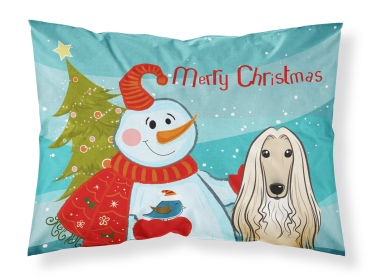 Afghan Hound with Snowman Fabric Standard Pillowcase