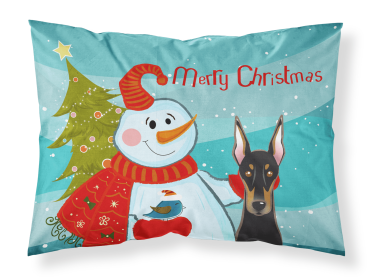 Doberman with Snowman Fabric Standard Pillowcase