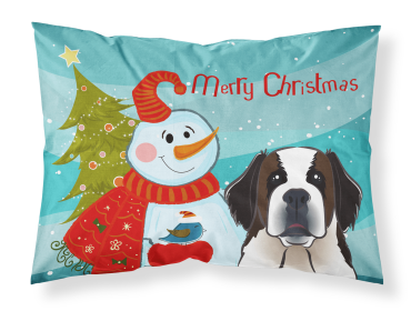 Saint Bernard with Snowman Fabric Standard Pillowcase