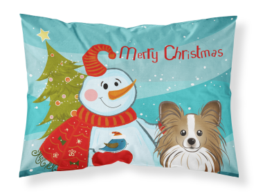 Papillon with Snowman Fabric Standard Pillowcase