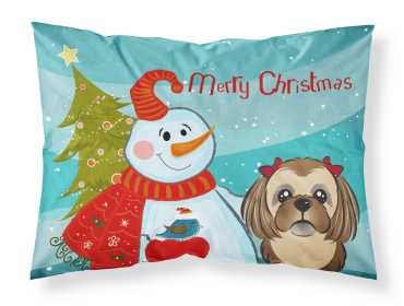 Shih Tzu - Chocolate - with Snowman Fabric Standard Pillowcase