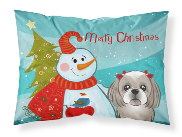 Shih Tzu - Silver - with Snowman Fabric Standard Pillowcase