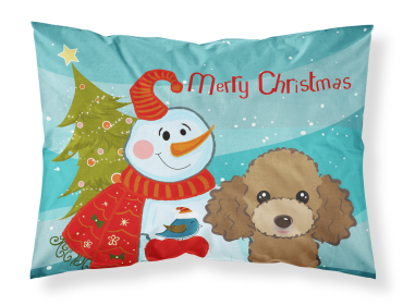 Poodle - Chocolate - with Snowman Fabric Standard Pillowcase