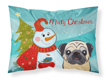 Pug - Fawn - with Snowman Fabric Standard Pillowcase