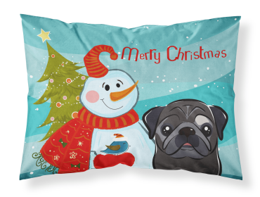 Pug - Black - with Snowman Fabric Standard Pillowcase