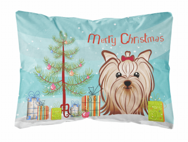 Yorkshire Terrier - Christmas Tree and Dog Canvas Fabric Decorative Pillow