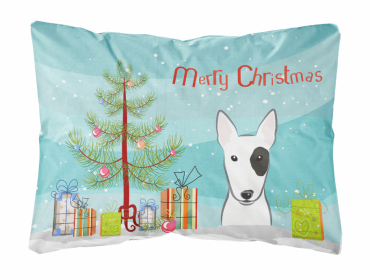 Bull Terrier - Christmas Tree and Dog Canvas Fabric Decorative Pillow