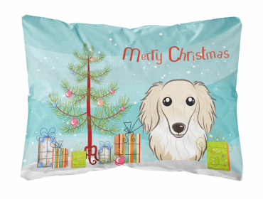 Dachshund - Longhair - Cream - Christmas Tree and Dog Canvas Fabric Decorative Pillow