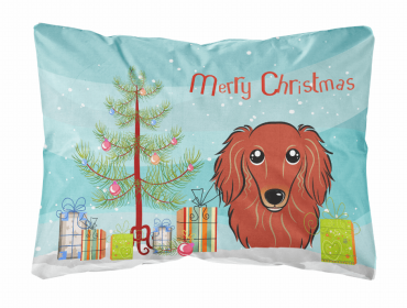 Dachshund - Longhair - Red - Christmas Tree and Dog Canvas Fabric Decorative Pillow