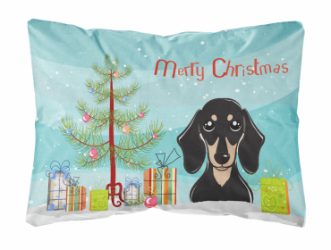 Dachshund - Black and Tan - Christmas Tree and Dog Canvas Fabric Decorative Pillow