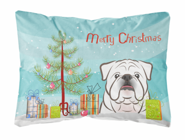 Bulldog - White - Christmas Tree and Dog Canvas Fabric Decorative Pillow