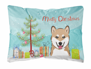 Shiba Inu - Christmas Tree and Dog Canvas Fabric Decorative Pillow