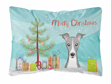 Italian Greyhound - Christmas Tree and Dog Canvas Fabric Decorative Pillow