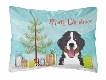 Bernese Mountain Dog - Christmas Tree and Dog Canvas Fabric Decorative Pillow