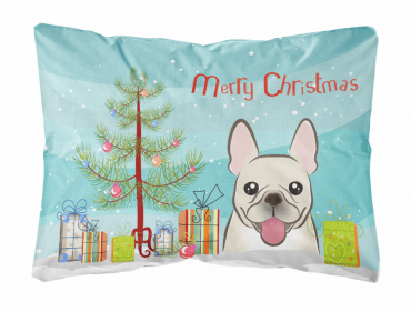 French Bulldog - Fawn - Christmas Tree and Dog Canvas Fabric Decorative Pillow