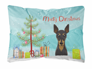 Min Pin - Christmas Tree and Dog Canvas Fabric Decorative Pillow