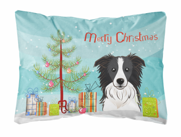 Border Collie - Christmas Tree and Dog Canvas Fabric Decorative Pillow