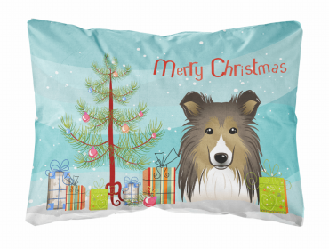 Sheltie - Christmas Tree and Dog Canvas Fabric Decorative Pillow