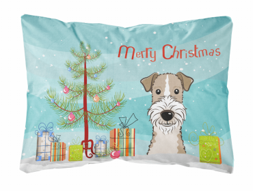 Fox Terrier - Christmas Tree and Dog Canvas Fabric Decorative Pillow