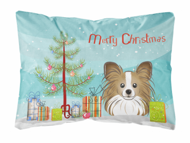 Papillon - Christmas Tree and Dog Canvas Fabric Decorative Pillow