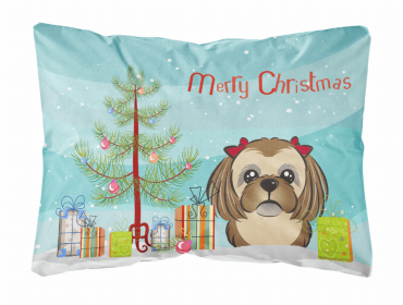 Shih Tzu - Chocolate - Christmas Tree and Dog Canvas Fabric Decorative Pillow