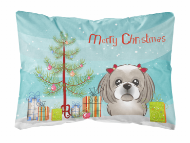 Shih Tzu - Silver - Christmas Tree and Dog Canvas Fabric Decorative Pillow