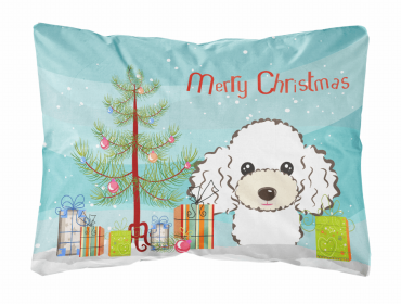 Poodle - White - Christmas Tree and Dog Canvas Fabric Decorative Pillow