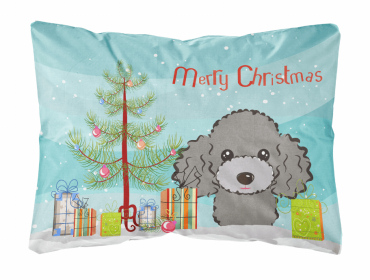 Poodle - Silver - Christmas Tree and Dog Canvas Fabric Decorative Pillow