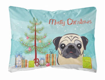 Pug - Fawn - Christmas Tree and Dog Canvas Fabric Decorative Pillow