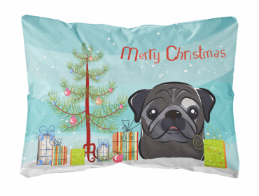 Pug - Black - Christmas Tree and Dog Canvas Fabric Decorative Pillow