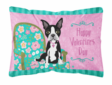 Boston Terrier - Happy Valentine's Day Portrait/Landscape Painting Fabric Decorative Pillow