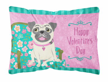 Pug - Happy Valentine's Day Portrait/Landscape Painting Fabric Decorative Pillow