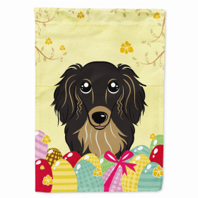 Dachshund - Longhair - Black and Tan Easter Egg Breed Flag Canvas