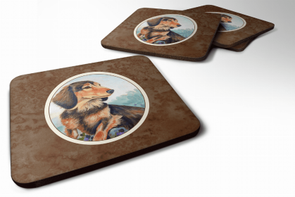 Dachshund - Longhair - Chocolate and Cream Art Foam Coaster