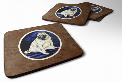 Pug - Fawn - Penny for your thoughts Art Foam Coaster