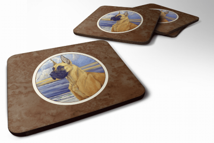 Great Dane - Fawn at the beach Art Foam Coaster