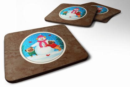 Pug and Winter Snowman Art Foam Coaster