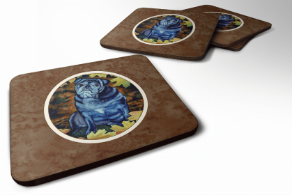 Pug - Black - Old in Fall Leaves Art  Foam Coaster