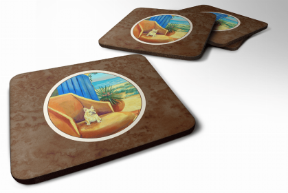 French Bulldog at the beach cottage Art Foam Coaster