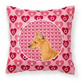 Min Pin #2 Hearts Love and Valentine's Day Dog Portrait Fabric Decorative Pillow