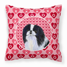 Japanese Chin Hearts Love and Valentine's Day Dog Portrait Fabric Decorative Pillow