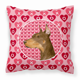 Doberman #2 Hearts Love and Valentine's Day Dog Portrait Fabric Decorative Pillow